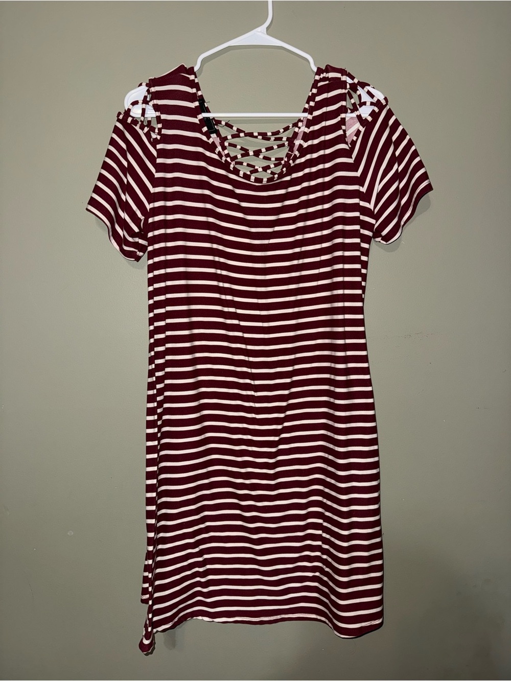 Vibe Maroon and White Striped Mini Dress
